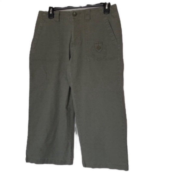 Dockers Capris Cargo Pants Green Army Olive Pockets Wide Leg Cropped Hiking Fall - Picture 1 of 16